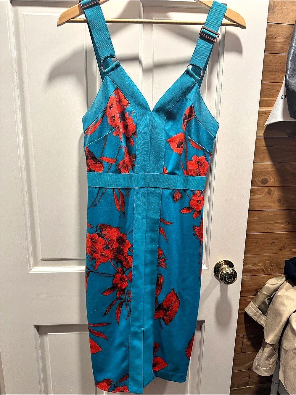 Ted Baker Floral Midi Dress in Blue & Red Size 2 Like New